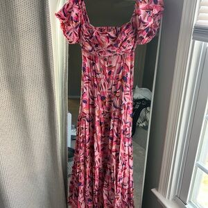 Hello Molly Vibrant Pink and Red Floral Maxi Dress